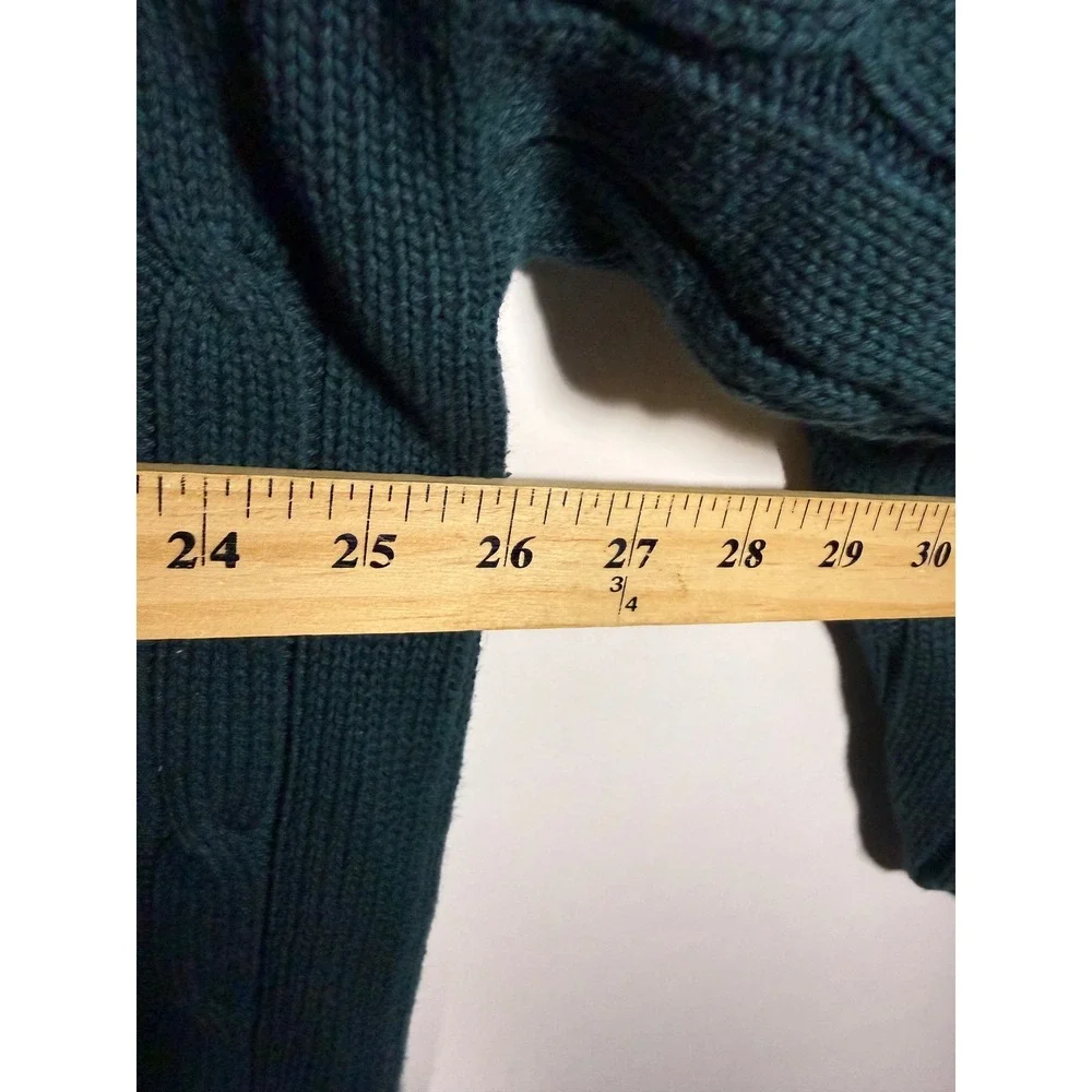 Izod Mens Cable Knit Crewneck Sweater Teal Green 100% Cotton L Vintage Style